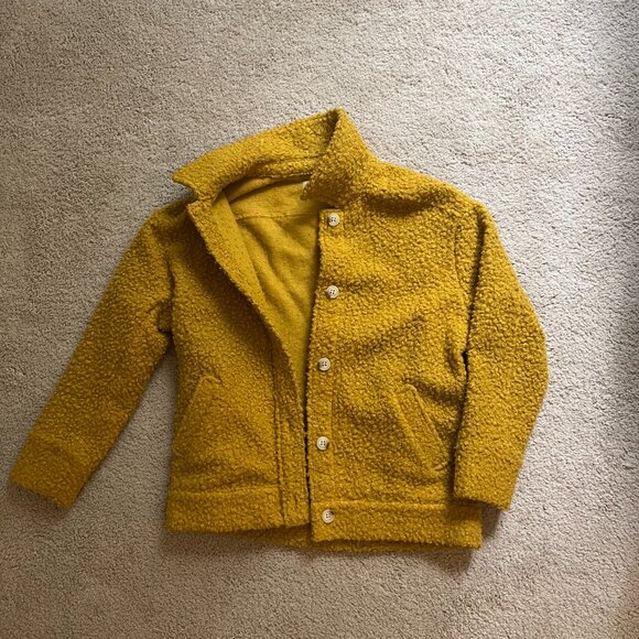 *Madewell* Mustard Yellow Bouclé Bomber | Yellow Teddy Jacket | XXS | Oversized - Picture 3 of 15